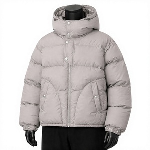 Chaqueta Acolchada con Capucha Ecológica para Hombre, Cierre de Cremallera Frontal de Color Sólido, Cortavientos, Ropa Exterior Informal de Invierno, Poliéster Grueso - Product Image 4