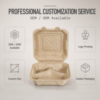 Boîte alimentaire à charnière en bagasse de canne à sucre compostable et écologique, 30 oz, résistante à l'eau et à l'huile, micro-ondable, pour plats à emporter