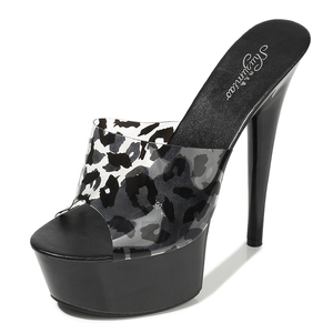 Nuovi Arrivi: Ciabatte da Donna <span class=keywords><strong>con</strong></span> <span class=keywords><strong>Tacco</strong></span> Alto a Spillo Rosa, 15 cm, Stampa Leopardata, Sexy e <span class=keywords><strong>Trasparenti</strong></span>, <span class=keywords><strong>Scarpe</strong></span> Estive e Primaverili - Product Image 1