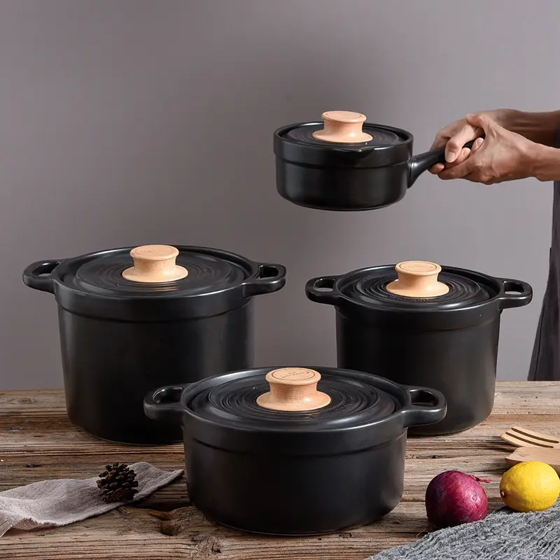 Chinese black casserole cooking porridge soup household ceramic milk pot health stewpot