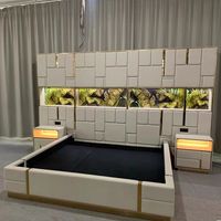 Meubles italiens pour chambre à coucher, lit double, luxe léger, villa privée, lit sur mesure haut de gamme en cuir, lit à grand écran