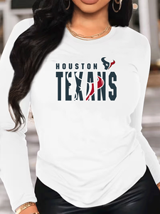 Camiseta Casual Transpirable de Algodón 100% para <span class=keywords><strong>Mujer</strong></span> con Estampado de Letras de los Houston Texans, Impresión Digital, Manga Larga, Corte Regular para Fans de los Texans - Product Image 4