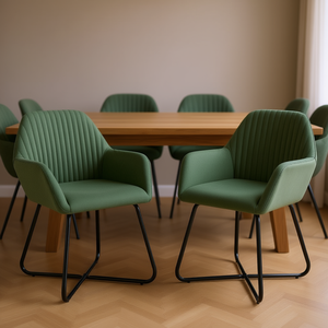 Chaises de salle à manger en polyester vert, taille moyenne, structure en acier thermolaqué, mobilier moderne rembourré pour la maison - Product Image 2