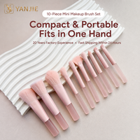 Mini kit de 10 pinceaux de maquillage portables rose pêche avec outils pour fard à paupières, blush et illuminateur - Format voyage, vente en gros directe usine