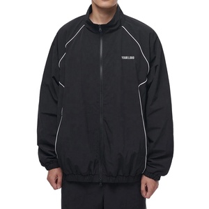 <b>Mens</b> Retro Windbreaker <b>Jacket</b> Black Track <b>Jacket</b> <b>White</b> Piping Custom Logo Athletic Outerwear Zipper OEM Service Breathable - Product Image 1