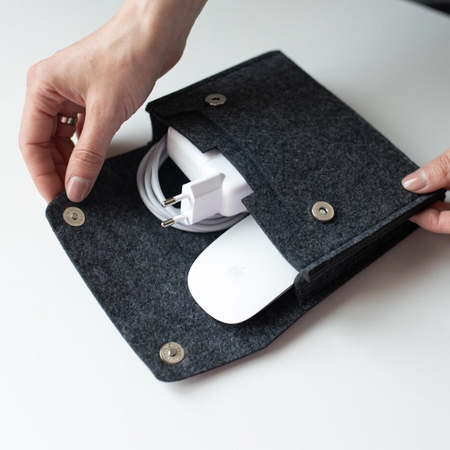 Portable Felt Electronic Organizer Bag Snap Button Cable Charger Mouse Storage Pouch Travel Digital Accessories Carry Case