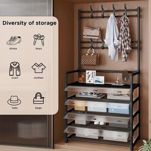 Shoes Storage <b>Stand</b> with Coat and <b>Hat</b> Rack Clothes Hanger with Shoe Organizer Floor Hanger Wholesale - Product Image 4