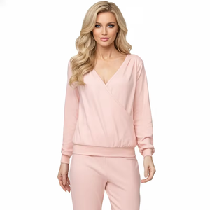 Set Pigiama <span class=keywords><strong>Invernale</strong></span>/Autunnale <span class=keywords><strong>da</strong></span> <span class=keywords><strong>Donna</strong></span>, Elegante in Tessuto Waffle, Maglia a Maniche Lunghe e Pantaloni, Traspirante con Scollo a V - Product Image 1