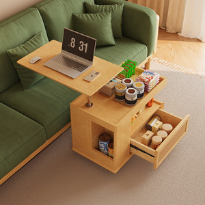 Coffee Table Solid Wood Height Adjustable Movable Storage <b>Drawer</b> Living Room Furniture Small Apartment Use - Product Image 3