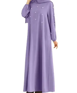 Gaun panjang tradisional wanita, gaun perempuan Arab konservatif, jubah wanita Arab Timur Tengah, warna solid, manik-manik, baru