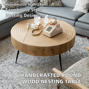 Modern Storage Option With Easy <b>Sliding</b> Style Movable Top Solid Acacia Wooden Round Shape With Metal Legs Center Coffee Table - Product Image 2