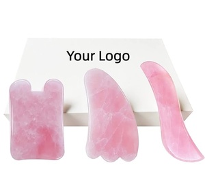 Massageador Facial Gua Sha de Quartzo Rosa e Jade Rosa Personalizado, Modelo OEM Marca LRYS - Product Image 1