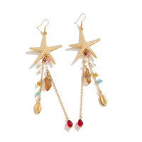 Parure de bijoux vintage dorée style bohème avec étoile de mer et coquillages, boucles d'oreilles à pampilles perlées et collier, accessoires d'été pour femme, plage et océan