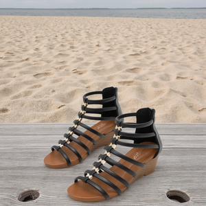 Chaussures personnalisées de couleur unie semelle de chanvre talon compensé chaussures de pêcheur chaussures en toile sandales à lanières décontracté talons hauts <span class=keywords><strong>espadrilles</strong></span> - Product Image 3