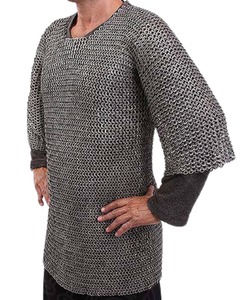 Mild Steel Chainmail <b>Shirt</b> <b>Medieval</b> Hauberk Flat Riveted with Washer Ring Half Sleeve Historical Armor for Reenactment Fair - Product Image 2