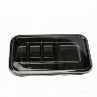 Contenants alimentaires rectangulaires jetables à 4 compartiments, étanches, transparents, en plastique PET de 5 mm, avec couvercles, pour nouilles, gâteaux, préparation de repas
