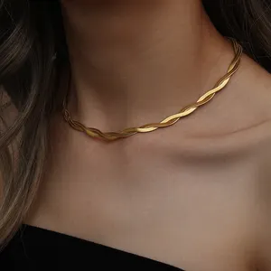 Non Tarnish Necklace Manufacturer Custom Gold Filled Non Tarnish Jewelry Good Quality Waterproof 18k Gold Plated Necklace With 2 Chains Intertwined