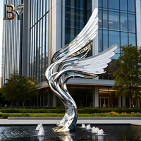 Escultura de Ala de Ángel Abstracta de Acero Inoxidable Pulido a Espejo, Arte Metálico Moderno de Gran Tamaño para Decoración de Jardín, Hotel o Paisaje