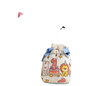 Bolsa de Regalo de Tela Moderna Personalizada para Niños, Bolsa de Dulces con Cordón de Lona de Algodón Azul y Rosa - Product Image 1