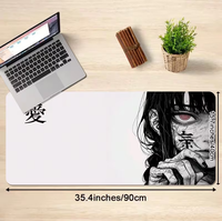 Tapis de souris artistique fille d'anime noir et blanc, fille sombre, accessoires informatiques de jeu, personnage, cœur, clavier, tapis de bureau pour ordinateur portable.