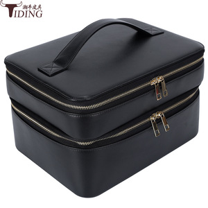 Tiding Professional Makeup Bag Genuine Leather Portable Cosmetic <b>Case</b> Black P8872NH - Product Image 5