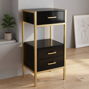 รถเข็นเก็บของแบบมีลิ้นชักสำหรับร้านทำผม บิวตี้ซาลอน รุ่น Black Gold Salon Storage Trolley Cart - Product Image 6