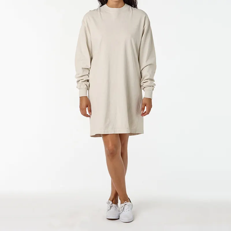 Women High Quality Custom logo Organic 100% Cotton Midi Long Sleeve Casual Tee T shirt Dress