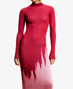 <span class=keywords><strong>Robe</strong></span> <span class=keywords><strong>longue</strong></span> maxi côtelée en maille dégradé rouge rose pour femme, col roulé, manches longues, style pull moulant - Product Image 2