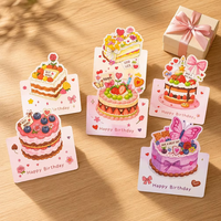 Kartu Ucapan Ulang Tahun Kue Kawaii Set 5 Desain Cetak Kertas Seni Kartu Ucapan Pesta Lucu Grosir