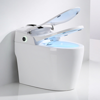 Bidet intelligent carré japonais en céramique - Capteur radar, siège chauffant, télécommande, à poser au sol, siphon en P, double chasse d'eau - Nouvelle Offre