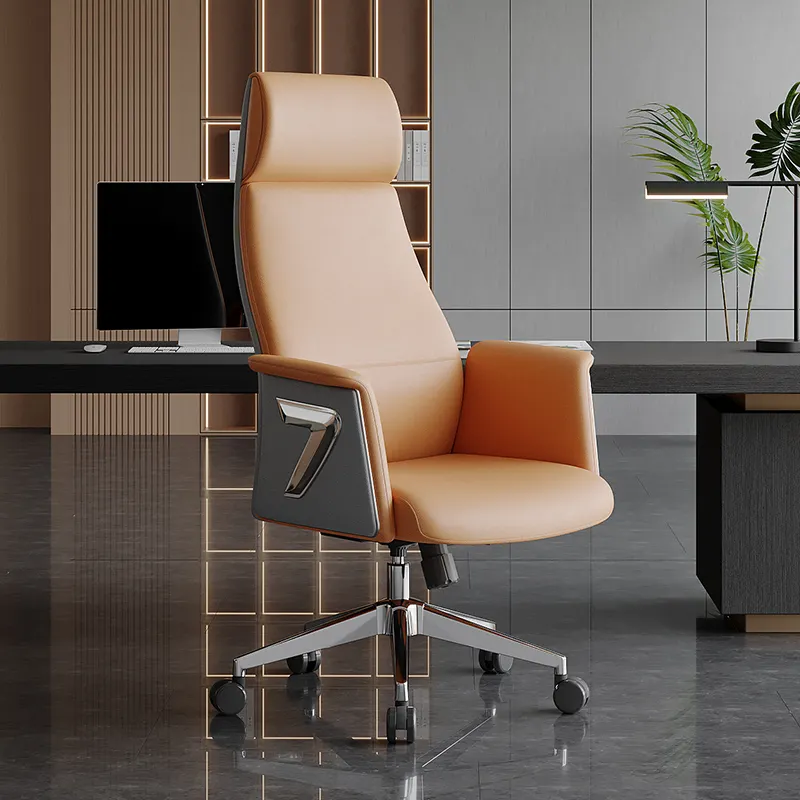 Design di lusso con schienale alto girevole arancione pelle sintetica Executive Boss CEO sedia da ufficio per sala riunioni