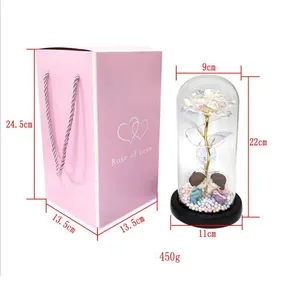 Regalo Artificial <span class=keywords><strong>para</strong></span> el Día de San Valentín, Rosa Mágica Dorada con Luz LED, Rosa con Hojas de Oro de 24k, Flor Decorativa en Cúpula de Cristal con Luz - Product Image 6