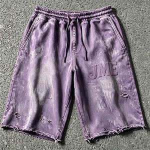 Pantalones Cortos Deportivos Personalizados 3/4, 100% Algodón, Bordados, Lavado Ácido, Desgastados, con Bajo Deshilachado, Pedrería, para Hombre, Ultra Holgados, Largos - Product Image 1