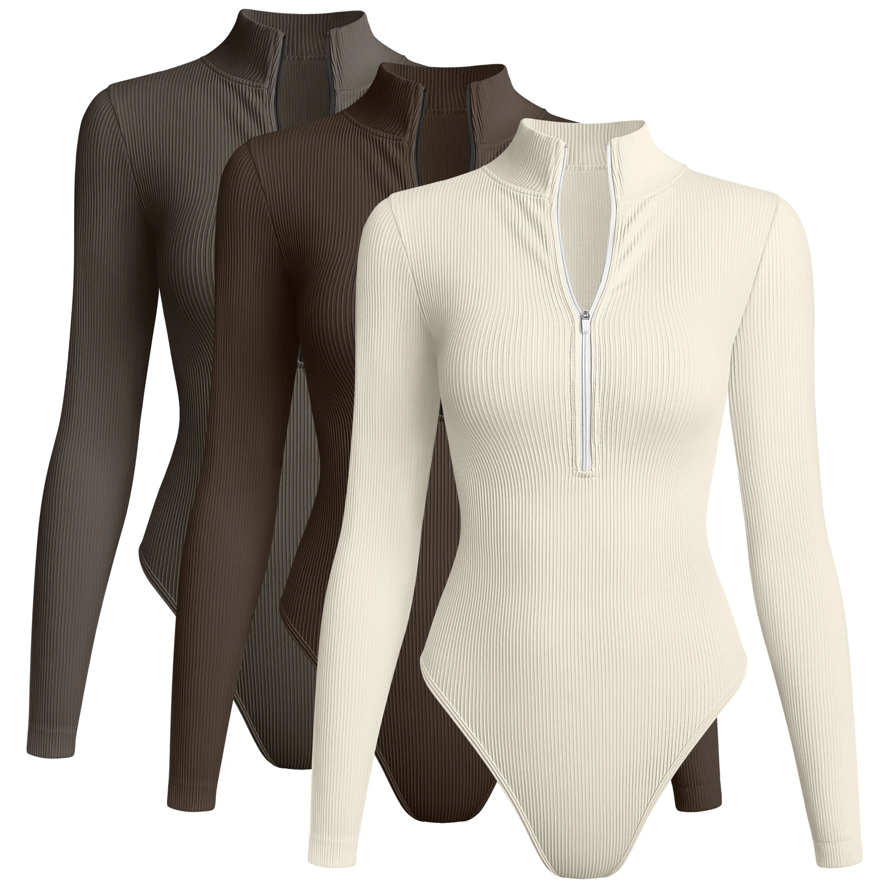 Oqq Nieuwe Hoge Hals Top Sport Jumpsuits Yoga Rits Gym Kleding Vrouwen Bodysuits