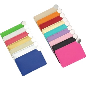 Miroir de maquillage incassable en acier inoxydable format carte de crédit avec étui en cuir, miroir de poche de marque pour cadeau publicitaire - Product Image 2
