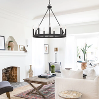 Lámpara de araña de 9 luces para comedor, de acero, regulable, estilo rústico antiguo, con forma de rueda de carro, para comedor de granja, E12, tipo candelabro, proyecto OEM