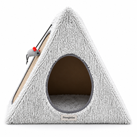 Katzenzelt-Bett mit Kratzmatte, Plüsch-Dreieck-Katzenhöhle und Hängendem Maus-Spielzeug für Hauskatzen und Kätzchen