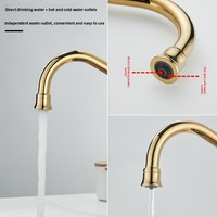 Robinet de cuisine rétro en cuivre de style européen, commande à levier, trois-en-un, eau froide et chaude, anti-éclaboussures, pivotant, à boire directement
