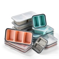 Lebensmittelechte Zusammenklappbare Silikon-Gefrierfach-Einsätze mit Deckel, Unterteilter Mahlzeiten-Vorbereitungsbehälter, Mikrowellen-Lunchbox, Backform