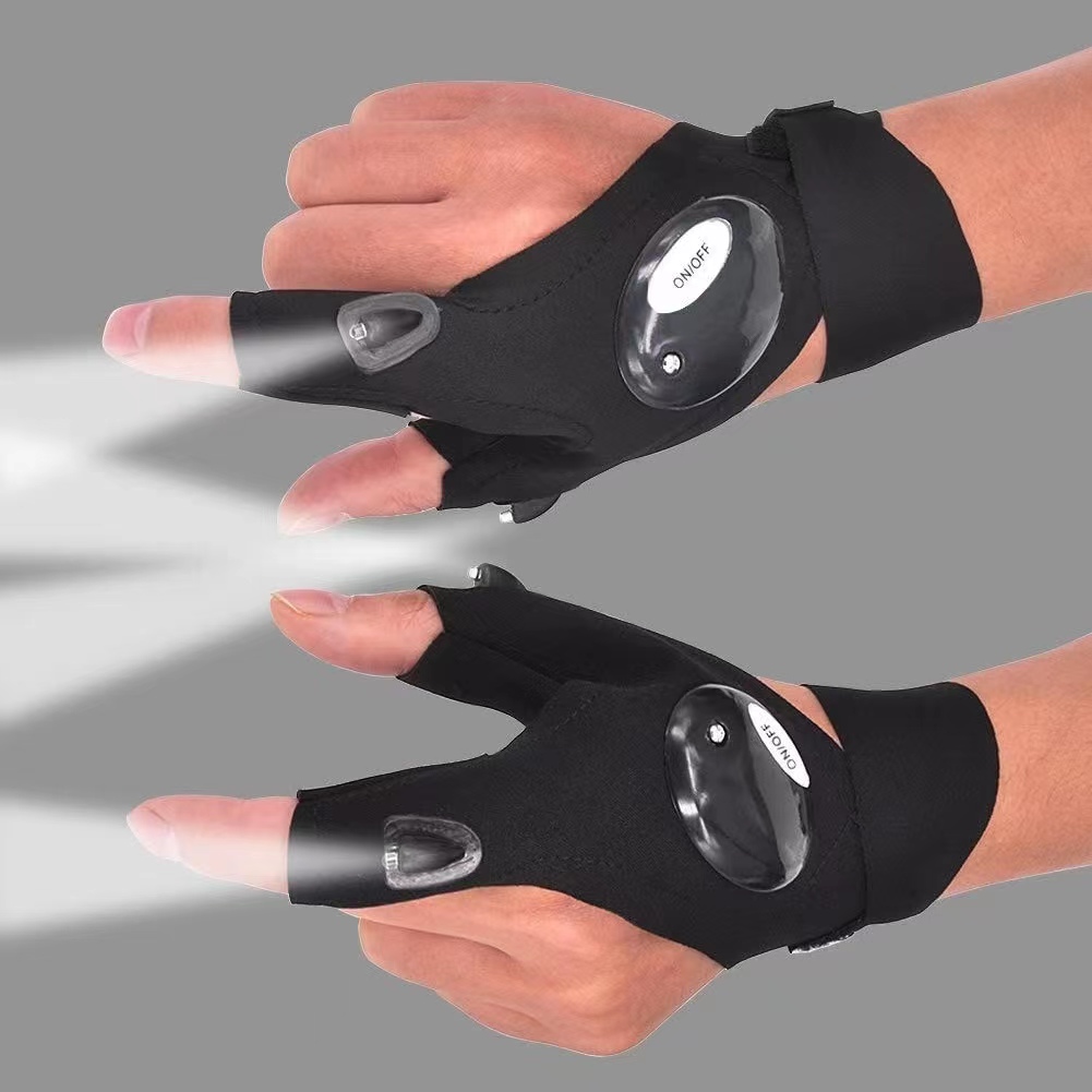 GuDoQi Gants de Pêche Extérieur Gants de Lampe de Poche LED pour Réparer et Travailler dans Les Ténèbres, la Pêche, Le Camping et la Randonnée