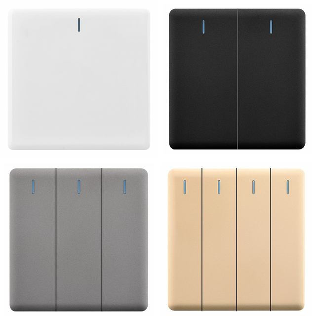 Wenzhou 16A Big Push Button Switch ODM/OEM Light Switch PC 1-4 Gang 1/2way Switch with Good Copper