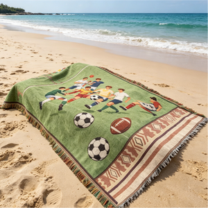 Couverture de football en polyester tissé jacquard, vente en gros directe d'usine, prix de gros, personnalisable ODM & OEM, idéale pour un cadeau - Product Image 2