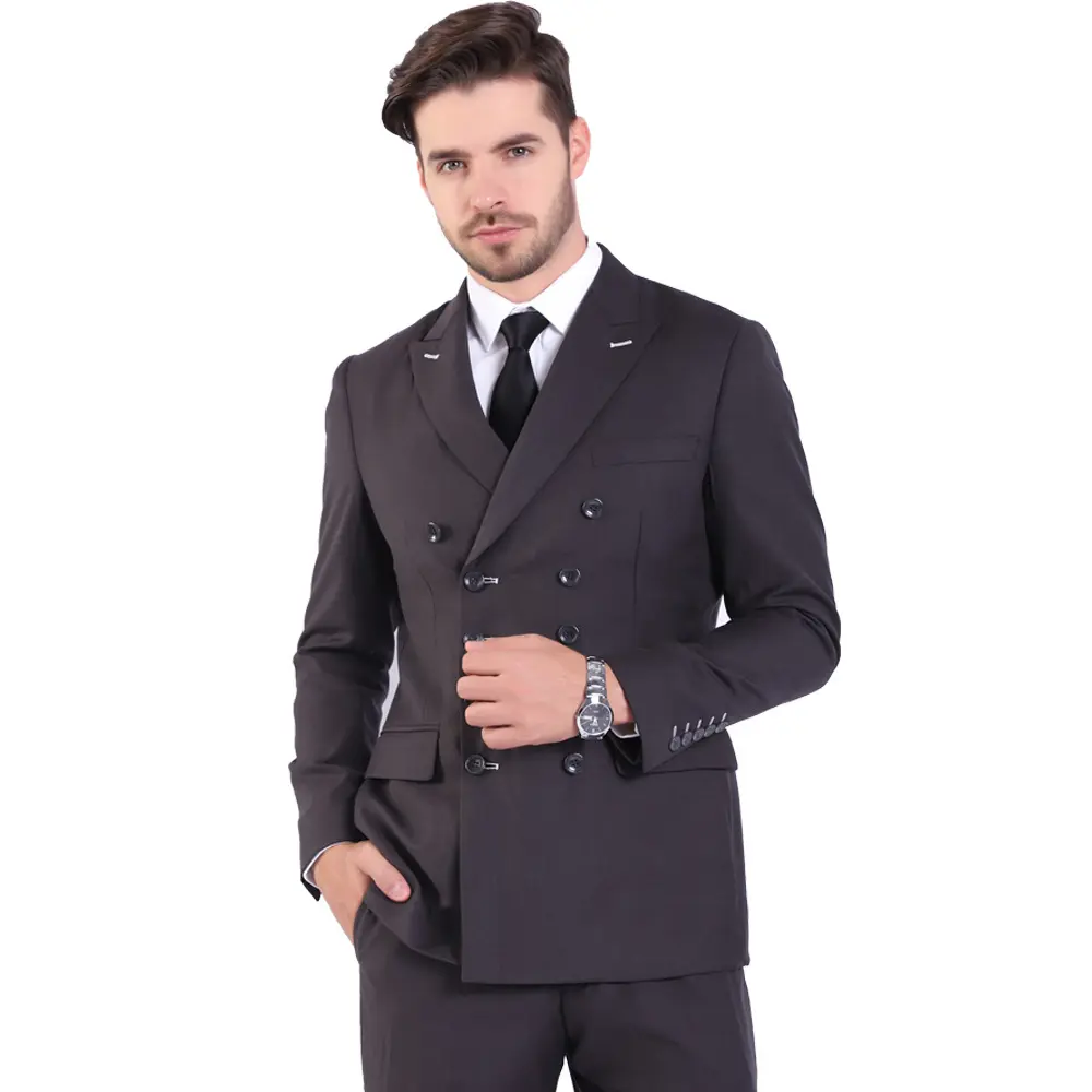 2022 New Grey Men's Suit Double Breasted British Style Business Suit Customized slim type five buttons two-piece suit