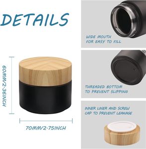 Tarro de Crema para el Cuidado de la Piel, Tarro Cosmético de Vidrio Negro Mate Recargable con Tapa de Rosca de Bambú - Product Image 2
