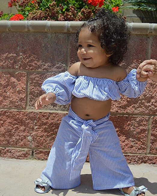Лето 2019 международная торговля новая детская одежда полосатая трубка топ и брюки для девочек комплект одежды