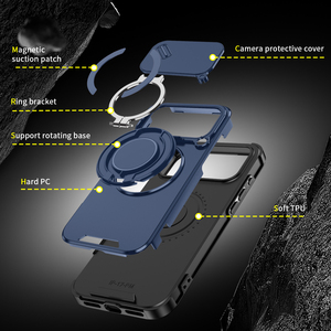 Custodie per Telefono con Anello Rotante a 360 Gradi per <span class=keywords><strong>iPhone</strong></span> 17 16 15 14 13 12 <span class=keywords><strong>11</strong></span> Pro Max, <span class=keywords><strong>Protezione</strong></span> Antiurto per Fotocamera, Cover Posteriore - Product Image 5