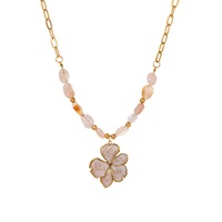 Collier Bohème Femme avec Breloque Fleur Coquillage, Faible MOQ, Plaqué Or 18K, Acier Inoxydable Anti-ternissement, Bijoux Perles Pierres Naturelles, Cadeau