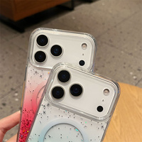 Coque de téléphone transparente magnétique en résine arc-en-ciel avec paillettes pour iPhone 17 Air 16 15 Pro Max, étui de luxe transparent en TPU à faire soi-même