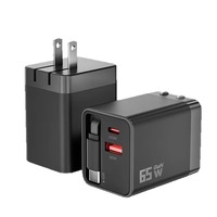 Cargador de Pared de Alta Velocidad 3 en 1 GaN de 65W con Cable Tipo-C Retráctil, Carga Rápida PD3.1 para Teléfono y Tableta, Enchufe EU, US, UK