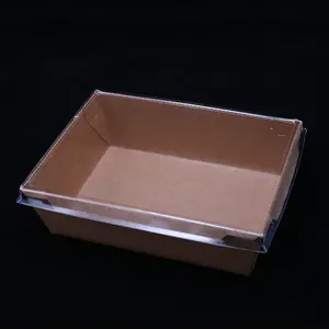 Caixa de papel transparente para embalagem de restaurante, caixa de embalagem para comida frita com tampa transparente pp